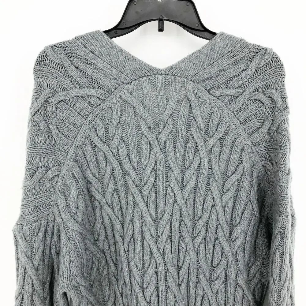 Vince. Womens Cable Cardigan Sweater Large Grey Cashmere Merino Wool Knit NWOT